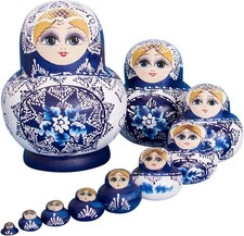 Russian Nesting Dolls Hand Painted Wooden Matryoshka Set 10pcs picture