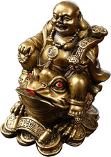 Feng Shui Laughing Buddha, Wealth Laughing Buddha Sit on Money Frog Statue picture