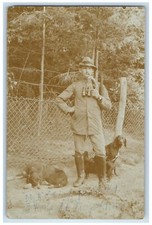 1915 Hunter Smoking Pipe Dog Gun Ortelsburg Germany Poland RPPC Photo Postcard picture
