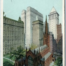 c1910s Trinity Church & Office Skyscrapers New York City NY Postcard Detroit Pub picture
