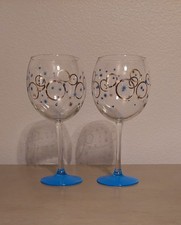 Pair of Disney Parks Gold Mickey Blue Stars And 9 Inch Stem Wine Glasses Goblets picture