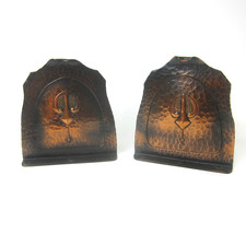Hammered Copper Arts & Crafts Bookends Early Craftsman Studios Nouveau Antique picture