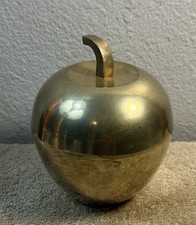 Vintage Mid Century Modern Solid Brass Apple Trinket Box Made In India 5” MCM picture