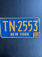 1971 New York License Plate TN-2553 Yellow On Blue picture