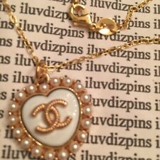 Coco Chanel Pearl Halo Heart Necklace with Logo Stamp Gold Tone Vintage Loved picture