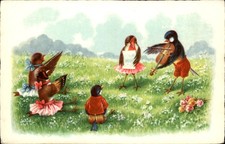 Birds in a meadow orchestra Anthropomorphic c1910s Vintage Postcard picture