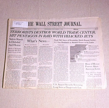 The Wall Street Journal Wednesday September 12, 2001 - Terrorists Destroy WTC picture