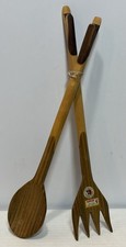 Vtg Siwok Wichi Carved Wood Fork Spoon Salad Set Frenkel's Leather Argentina picture