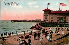 c1914 Fishing & Bathing at Redondo Beach California CA Los Angeles Postcard picture