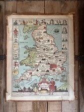 Vintage 1939 Pictorial The Story Map of England Colortext Pub Original Print picture