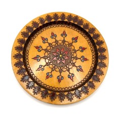 Vintage Polish Wooden Wall Plate Krakow Folk Art Pyrography Decor 9.5 Inch 1978 picture
