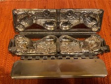 Antique German Double Chocolate Mold Chick Pulling Wagon Egg Flowers Easter Tin picture