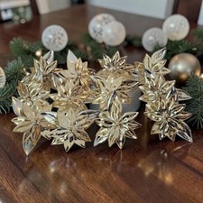 Vtg Dept. 56 Shiny Gold & Silver Metal Poinsettia Napkin Rings 3.5