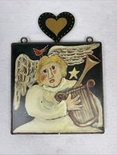Vintage 1995 Nancy Thomas Folk Art Metal Plaque Music Maker Angel With Harp picture
