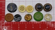 LOT of 10 Large VTG Celluloid Coat Buttons Art Deco Metal Glass Glow Dome Green picture