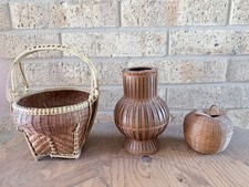 Vintage Handwoven Bamboo Rattan Basket Lot Wicker Vase Thai Chinese Handcraft picture