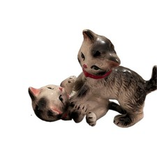 VINTAGE 1950S MID-CENTURY EMPRESS JAPAN PLAYING GRAY KITTENS RED Collar FIGURINE picture