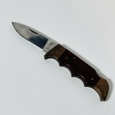 Vintage Kershaw 1040 Folding Field Knife Kai Japan Wood Brass Lockback picture