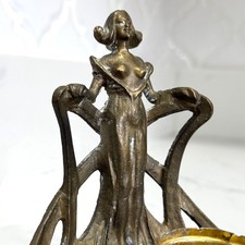 Art Nouveau Antique Brass Nude Woman Inkwell Goddess Desk Decor Elegant Display picture