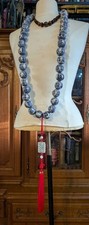 Vintage Large Porcelain Blue White Beads With Jade Necklace Hanging Garland picture