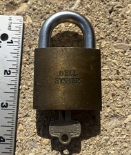 Vintage BEST Bell System Brass 3” Padlock With 1 Keys Lock Works LOOK picture