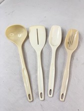 Vtg MCM Set Of 4 FOLEY Ivory Kitchen Utensils Ladel Spatula Mixing 2 Spoons Slot picture