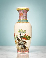 Jingdezhen 1960s Vase Peafowl Floral Famille Rose Porcelain, 4x12