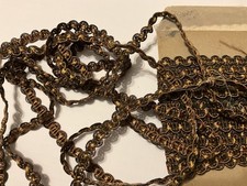 RARE TO FIND ANTIQUE VICTORIAN SILK COTTON TRIM BRAID BROWN Gold  1/2 Inch Wide picture