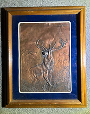 Majestic Elk Vintage Copper 3D Relief Embossed Framed (possibly F Diller) 16x13 picture