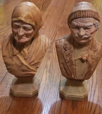 Vintage Old Man And Woman Ceramic Figures Busts picture