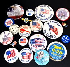 Vintage Lot of 20 USA Pinbacks Buttons Military Patriotic Flag America + Lapel picture