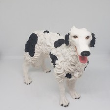Borzoi Russian Wolfhound Dog Resin Figurine White & Black Textured Sculpted Coat picture