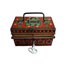 Rare Vintage Czechoslovakia 1930's Metal Litho Tin Lock Safety Box Collectible picture