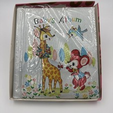 Vintage Grants Baby’s Photo Scrap Album Giraffe, Blue Bird & Mouse NOS w/box end picture