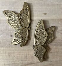 Vintage Universal Statuary 1973 Retro Gold Plastic Butterfly Wall Plaques 2-Pc picture