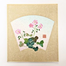 Japanese Art Board Oshie Collage Shikishi Paper Craft Floral Oxalis Pattern A8 picture