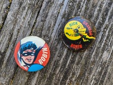 Vintage Set of (2) “ROBIN” & “DICK GRAYSON-ROBIN” 1966 BATMAN PIN METAL PINBACK picture