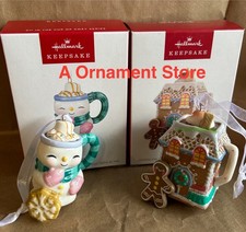 Hallmark 2025 2024 CUP OF COZY #1 #2 Series Porcelain Keepsake Ornament LOT picture