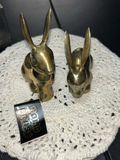 Solid Brass Pair Of Vintage Bunnies New In Box With Tags Rare Cute Sitting picture