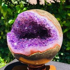 4.2 LB Natural Agate Sphere with Amethyst Geode Druzy Open Mouth Crystal Ball picture