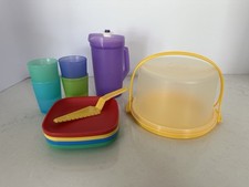 Tupperware Mini Toy Cake Taker Set, Plates, Cups, Pitcher. New Tupper Toys picture