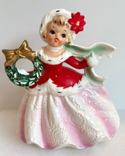 Vtg Napco Napcoware Xmas Girl Planter Santa Suit Wreath Poinsettia Japan X7441 picture