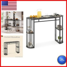 GIANTEX 60-Inch Bar Table for 2-4, Faux Marble Top, Storage Shelves, Black picture