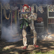 7 Ft Animated Light-Up Talking Cagey Clown with Caged Kid Halloween Prop picture