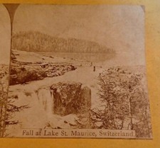 Waterfall at Lake St Maurice Switzerland European Views Stereoview Photo picture