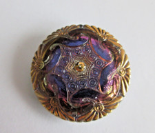 XL  Outstanding Czech Vintage Style Glass Buttons    Navy and Gold Accents picture