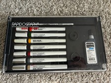 Vintage Koh-I-Noor Rapidograph 3165-SP-7 Set of 7 Technical Pens Box Ink picture