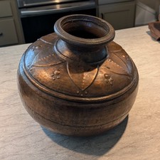 Antique Copper Water Carrier Vessel From India Lotus Pattern picture