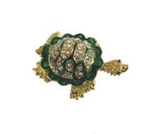 Bejeweled Tiny Little Turtle Hinged Metal Enameled Crystal Trinket box picture