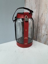 Large Vintage Glass Coin Bank Red Leather Savings Jar With Lock & Key Made USA picture